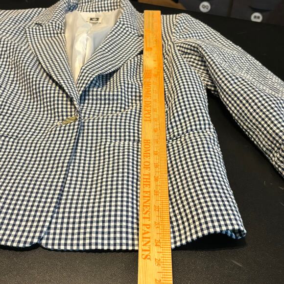 Anne Klein Gingham Check Blazer Women’s M Tie Sleeve One Button Jacket - Picture 4 of 7